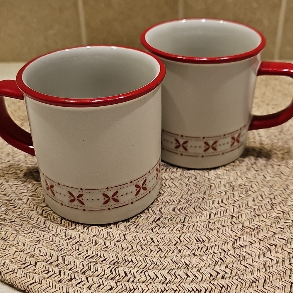 Hearth And Hand Winter Fair Isle Set Of 2-Red Mugs